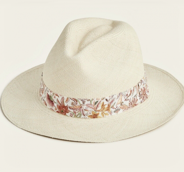 Topi Panama dengan Pita Berpola Bunga